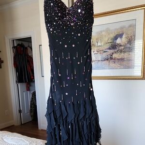 Sue Wong Elegant Black Dress with Purple Accents